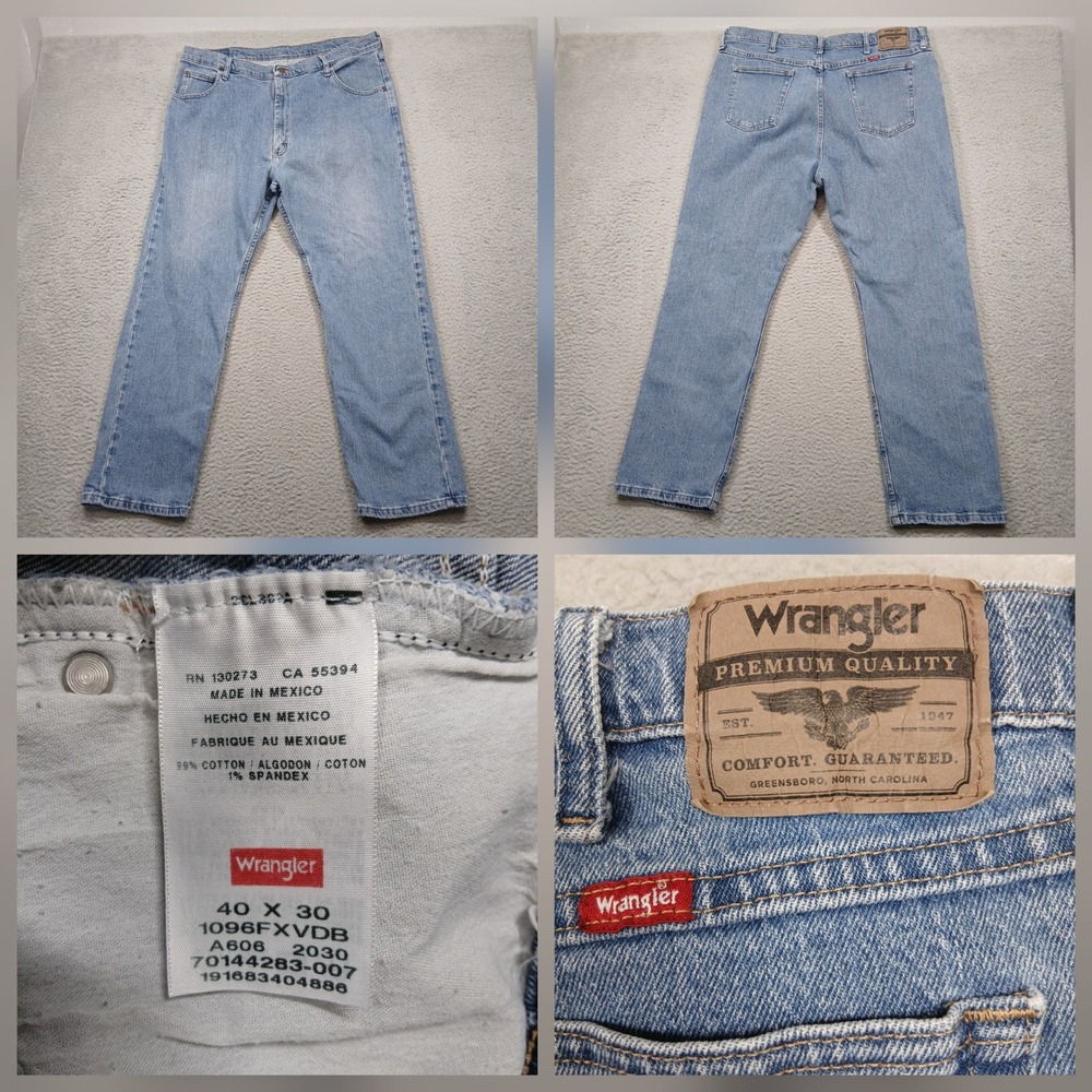 Wrangler Premium Quality Jeans‎ Mens 40x30 Light Wash Stretch Denim
